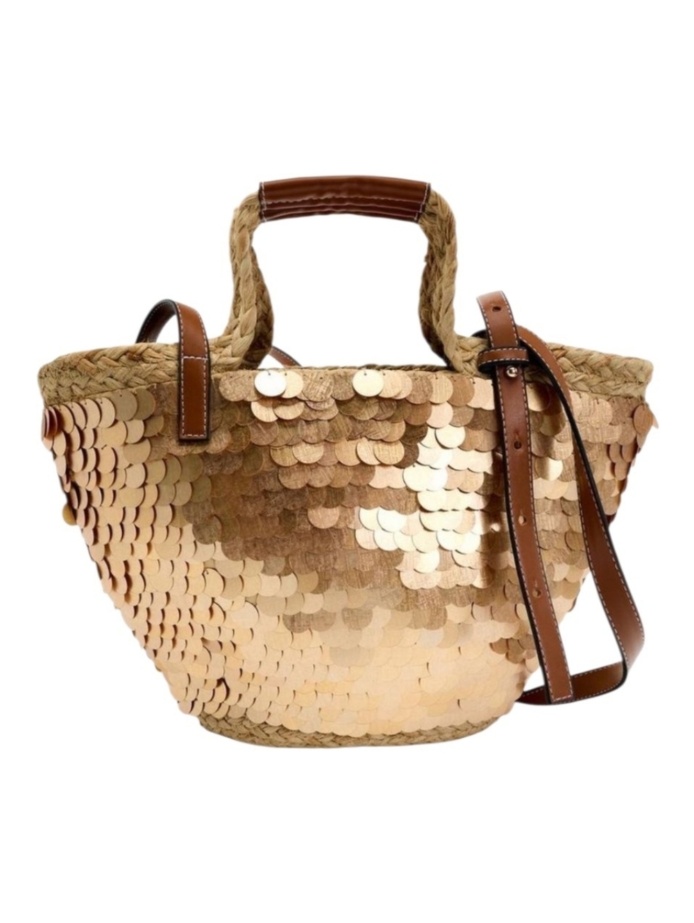 Boho Jute GOLD Metallic Sequin Embellished Mini Summer Vacation Beach Tote Bag